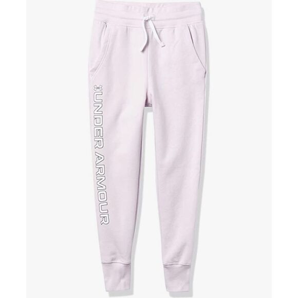 UNDER ARMOUR GIRLS YSM  Armour Rival Fleece Joggers - Cool Pink and white Trim - Picture 4 of 8